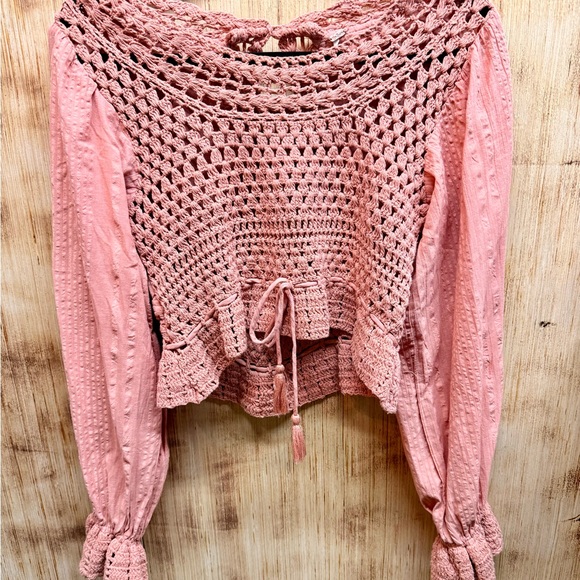 Free People Tops - Free People Pink Crochet Blouse